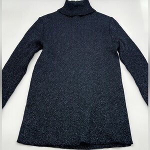 Barbara Lee Black Blue Shimmer Sweater Long Sleeve Metallic Large Turtleneck
